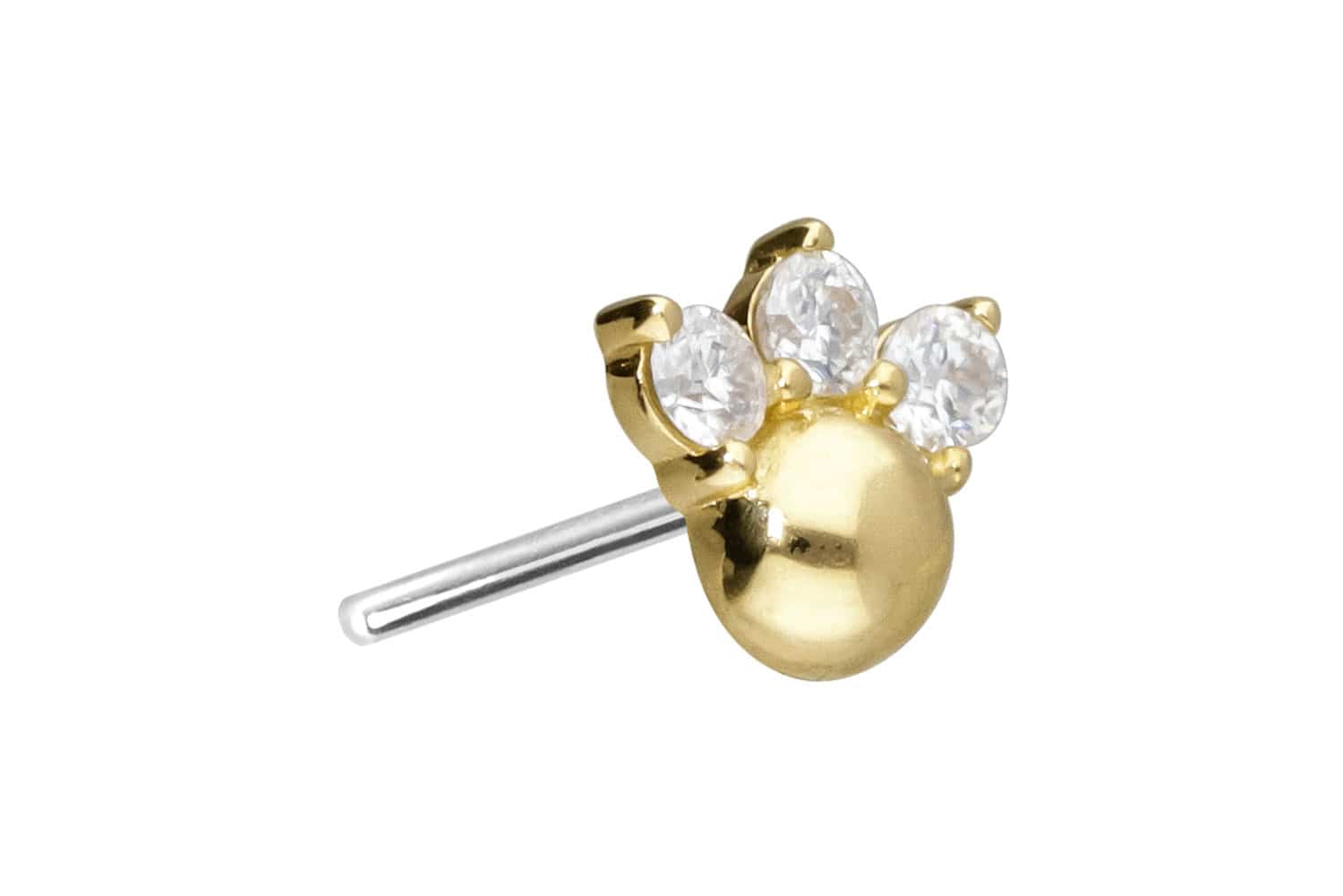 14 Karat Gold Aufsatz mit Titan Push Pin 3 MOISSANITE + KUGEL von Piercingline